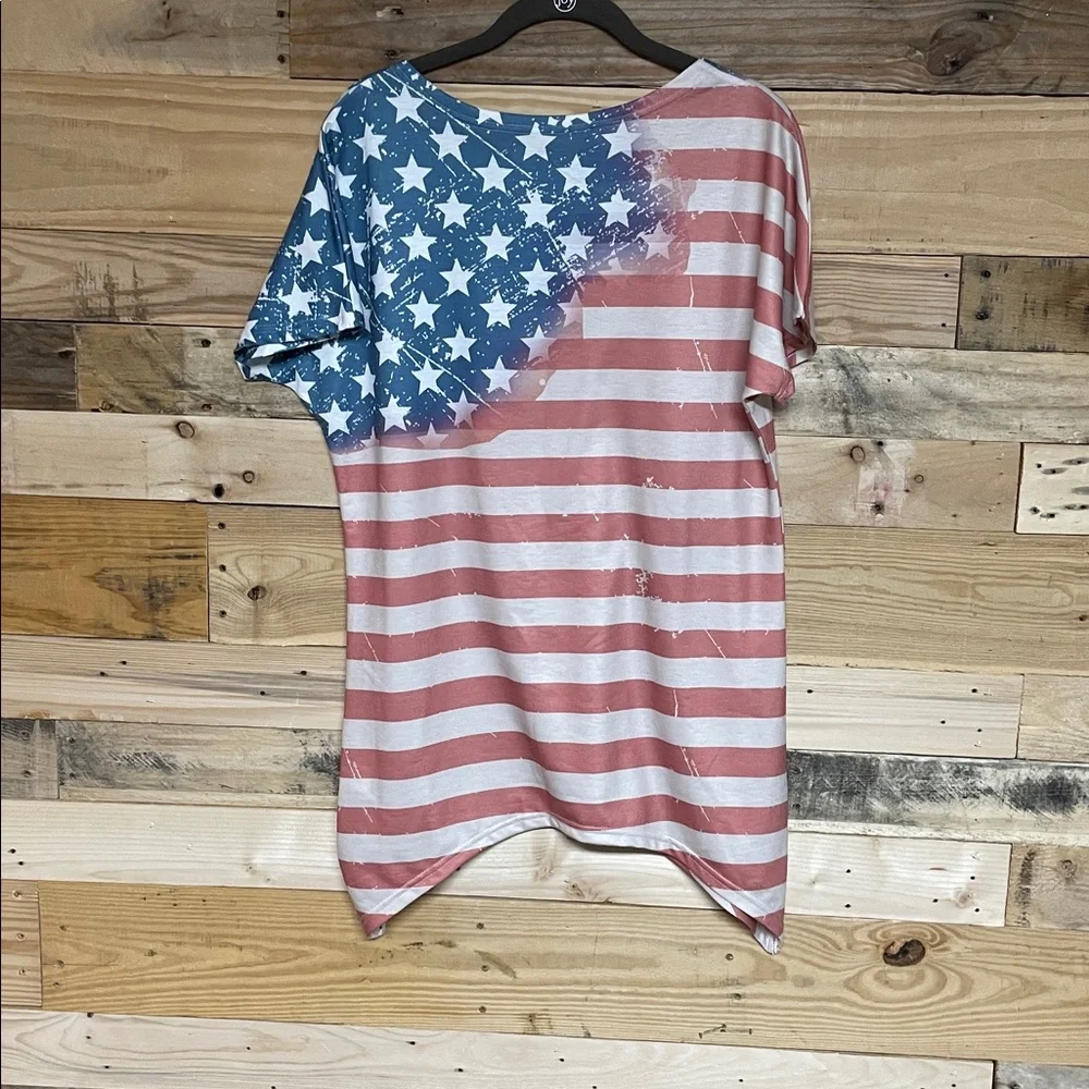 Patriotic Stars and Stripes size Small Shirt Sleeve Lightweight Soft Blouse
